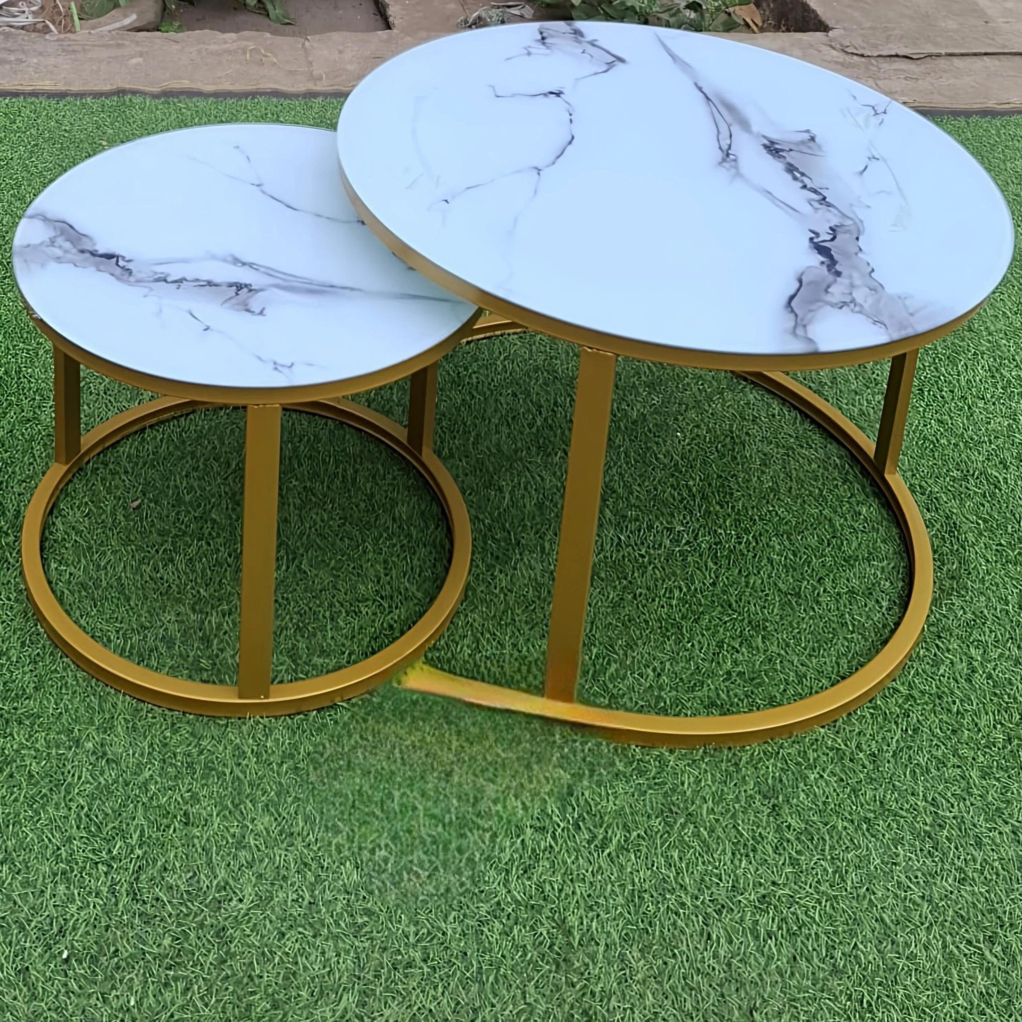 Round Marble Nesting Coffee Table Set with Gold Frame Coffee Tables Coffee Tables