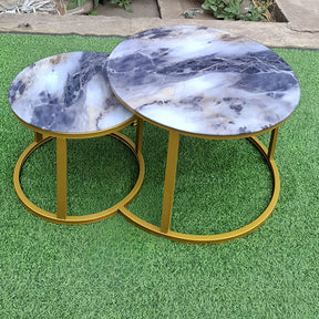 Round Marble Nesting Coffee Table Set with Gold Frame Coffee Tables Coffee Tables