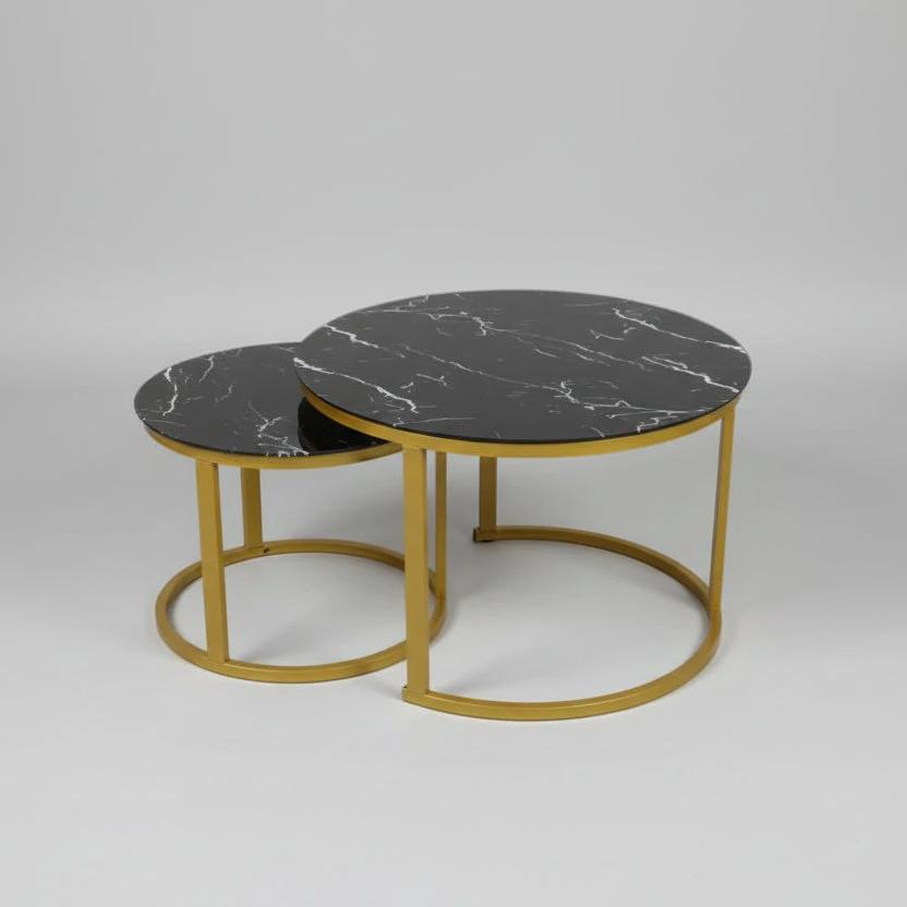 Round Nesting Coffee Tables with Black Marble Top and Golden Frame Furniture Furniture