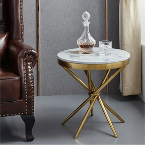 Round Side Table with Marble Top and Gold Legs Furniture End Tables