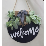 Round Wood Welcome Decorative Wall Hanging Art 30cm Diameter Black