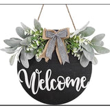 Round Wood Welcome Decorative Wall Hanging Art 30cm Diameter Black