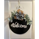 Round Wood Welcome Decorative Wall Hanging Art 30cm Diameter Black
