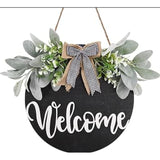 Round Wood Welcome Decorative Wall Hanging Art 30cm Diameter Black