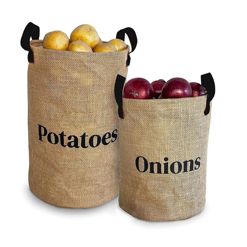 Rustic Farmhouse Pantry Storage Baskets | Seagrass Potato & Onion Bins with Handles | Kitchen Organization