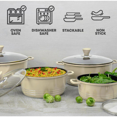 SQ Professional Laria 4 Piece Die Cast Stock Pot Set | Cream and Grey | Sizes: 20cm, 24cm, 28cm, 32cm