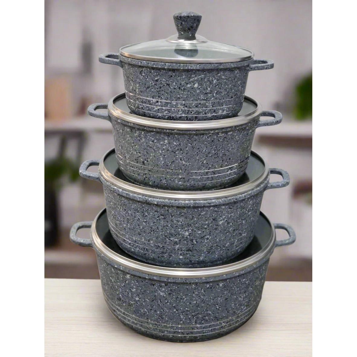 SQ Professional Laria 4 Piece Die Cast Stock Pot Set | Cream and Grey | Sizes: 20cm, 24cm, 28cm, 32cm