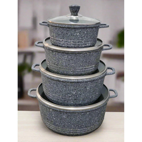 SQ Professional Laria 4 Piece Die Cast Stock Pot Set | Cream and Grey | Sizes: 20cm, 24cm, 28cm, 32cm