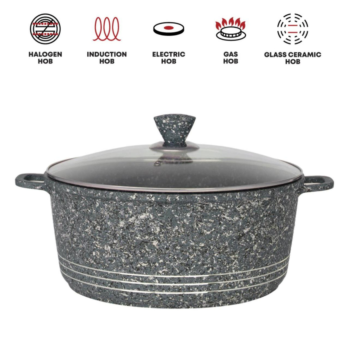 SQ Professional Laria 4 Piece Die Cast Stock Pot Set | Cream and Grey | Sizes: 20cm, 24cm, 28cm, 32cm