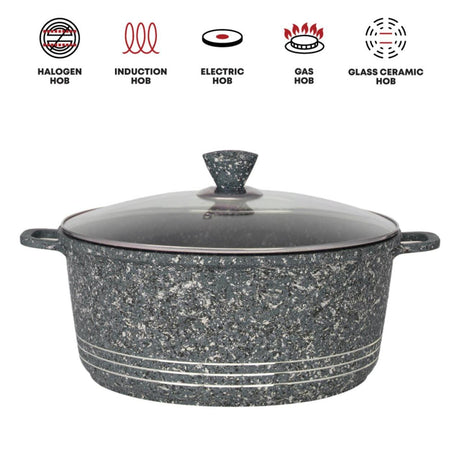 SQ Professional Laria 4 Piece Die Cast Stock Pot Set | Cream and Grey | Sizes: 20cm, 24cm, 28cm, 32cm