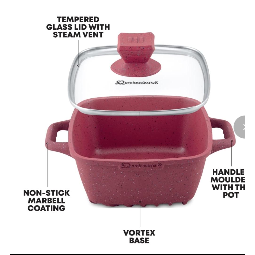 SQ Professional Nea Rossa 4 Piece Die Cast Stock Pot Set | Marble Effect Coating, Vortex Base Cookware | Sizes: 20cm, 24cm, 28cm, 32cm