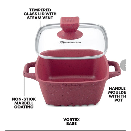SQ Professional Nea Rossa 4 Piece Die Cast Stock Pot Set | Marble Effect Coating, Vortex Base Cookware | Sizes: 20cm, 24cm, 28cm, 32cm