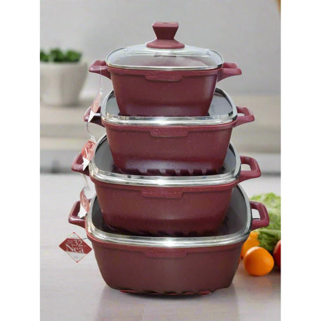SQ Professional Nea Rossa 4 Piece Die Cast Stock Pot Set | Marble Effect Coating, Vortex Base Cookware | Sizes: 20cm, 24cm, 28cm, 32cm
