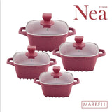 SQ Professional Nea Rossa 4 Piece Die Cast Stock Pot Set | Marble Effect Coating, Vortex Base Cookware | Sizes: 20cm, 24cm, 28cm, 32cm