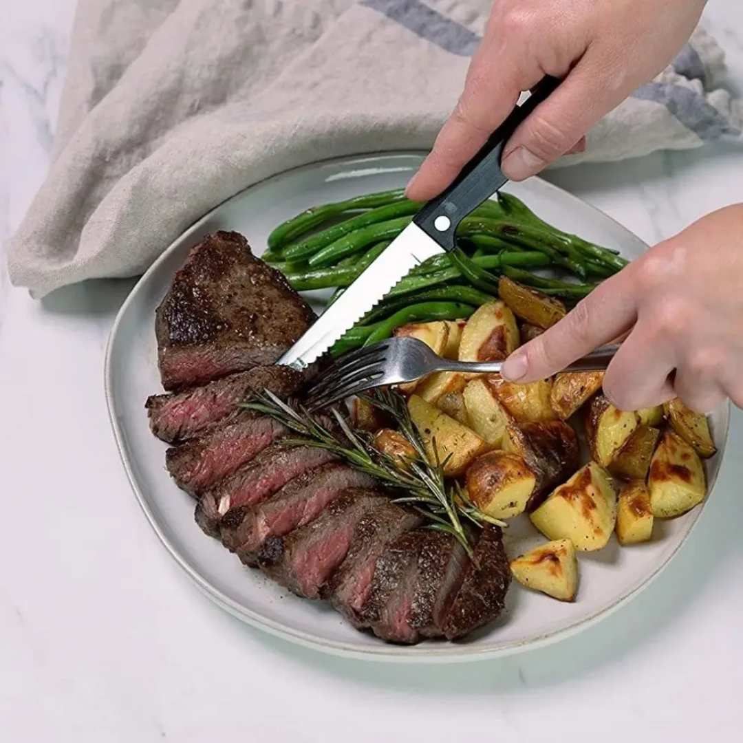 STAINLESS STEEL SERRATED STEAK KNIFE SET | 6PCS Small Kitchen Appliances Knife Guides