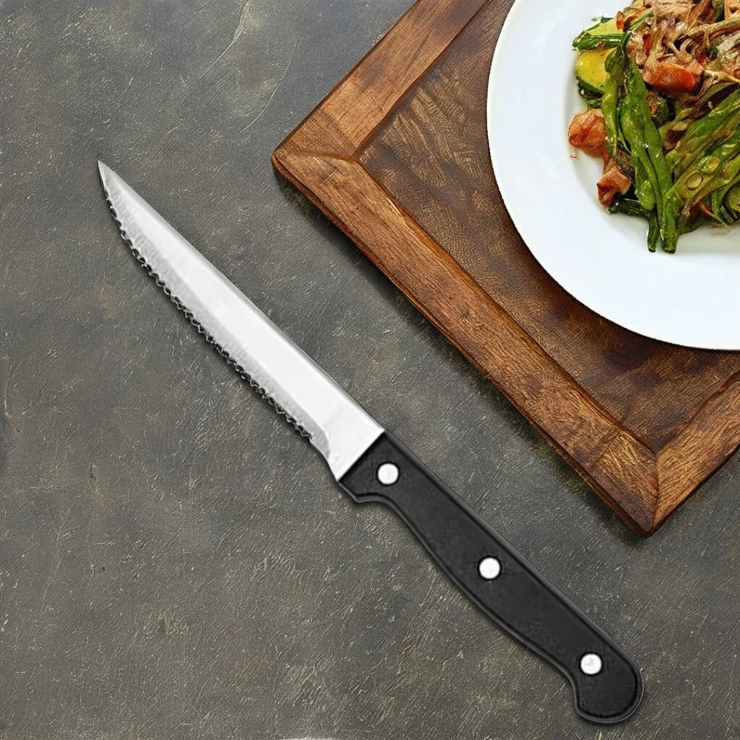 STAINLESS STEEL SERRATED STEAK KNIFE SET | 6PCS Small Kitchen Appliances Knife Guides