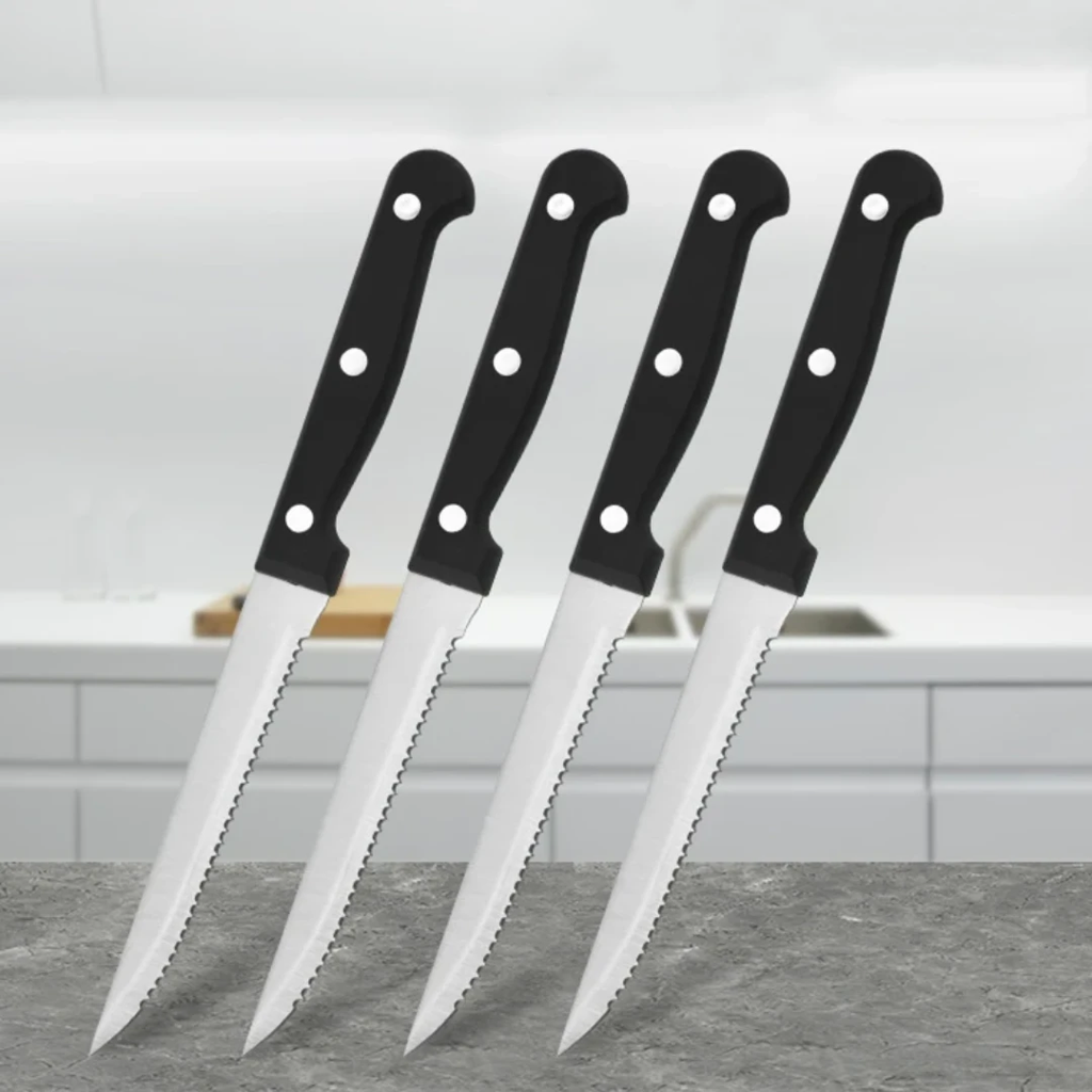STAINLESS STEEL SERRATED STEAK KNIFE SET | 6PCS Small Kitchen Appliances Knife Guides