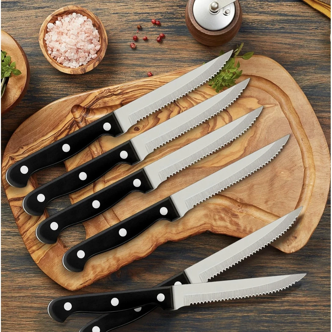 STAINLESS STEEL SERRATED STEAK KNIFE SET | 6PCS Small Kitchen Appliances Knife Guides