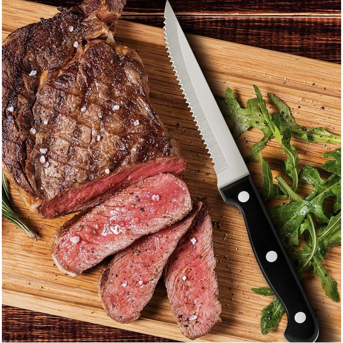 STAINLESS STEEL SERRATED STEAK KNIFE SET | 6PCS Small Kitchen Appliances Knife Guides