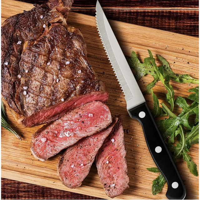STAINLESS STEEL SERRATED STEAK KNIFE SET | 6PCS Small Kitchen Appliances Knife Guides