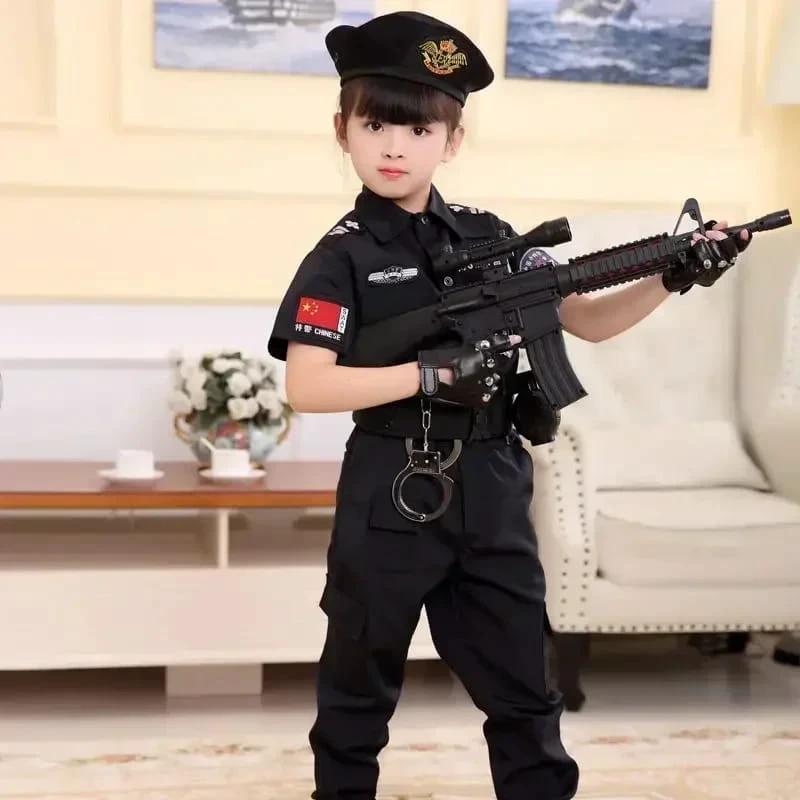 SWAT Unisex Police Costumes for Kids with Full Accessories Set for Cosplay and School Curriculum Clothing