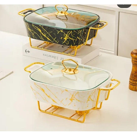 3 Piece Ceramic Food Warmers Serving Bowls Set | 3.5 Liters, 2.5 Liters, 1.8 Liters | Black, Silver | Perfect For Home Dining, Parties, & Special Occasions- Furaha Finds Kenya