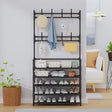 Furaha Finds 5 Tier Entryway Coat Rack with Shoe Bench & Storage Shelves 169x60x26cm black & white space saving hallway organizer for coats, shoes, and accessories.