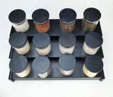Furaha Finds 12Piece Glass Spice Jars with Bamboo Black Lids & Stand 200ml borosilicate glass jars for sleek and stylish spice organization in modern kitchens.