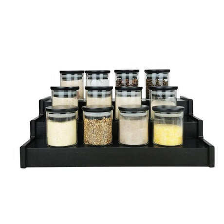 12 Piece Glass Spice Jars with Bamboo Black Lids- Furaha Finds Kenya
