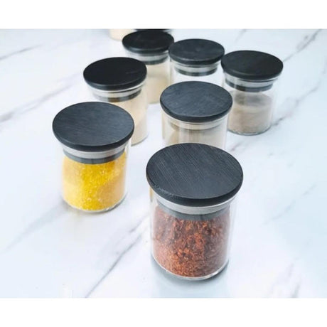 12 Piece Glass Spice Jars with Bamboo Black Lids- Furaha Finds Kenya