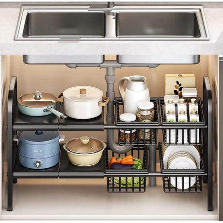 Multipurpose Under Sink 2 Tier Rack Organizer Adjustable Width for Kitchen & Bathroom- Furaha Finds Kenya