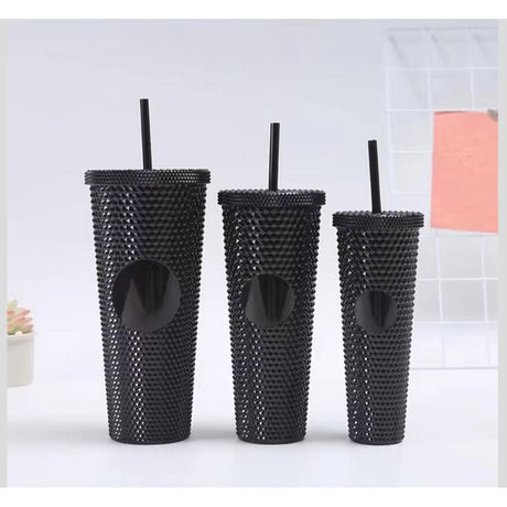 Double Wall Matte 3-in-1 Studded Water Tumblers - Black | Leak-proof | Reusable- Furaha Finds Kenya