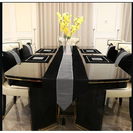 13 Piece Flannel Table Set | Table Runner, Mats & Cushion Covers (Maroon Red, Black, Grey, Beige)