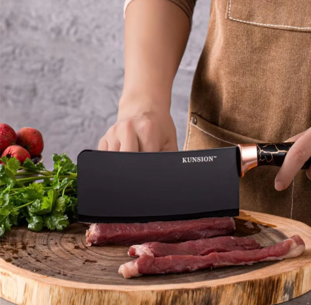 Furaha Finds 9Piece Marble Knife Set Includes 5 knives, kitchen fork, scissors, potato peeler, and stand (Black, White).