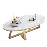 Oval Shaped Luxury Coffee Table Elegant White Gold Design for Living Room & Bedroom (100x50x45cm)