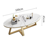 Oval Shaped Luxury Coffee Table Elegant White Gold Design for Living Room & Bedroom (100x50x45cm)