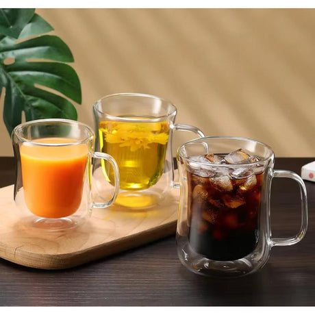 Clear Glass Coffee Mugs with Handles 450ml Double Wall Insulated Coffee Cups for Tea, Coffee, and Espresso.- Furaha Finds Kenya