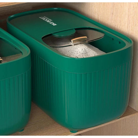 Light Luxury Rice, Flour, Grains Storage Box 10kg Capacity with Sliding Cover & Measuring Cup (White & Lime Green)- Furaha Finds Kenya
