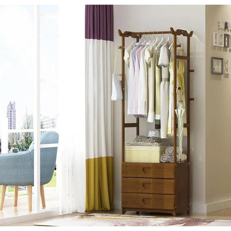 Multifunctional Bamboo Cloth Storage Rack with 3 Storage Drawers.- Furaha Finds Kenya