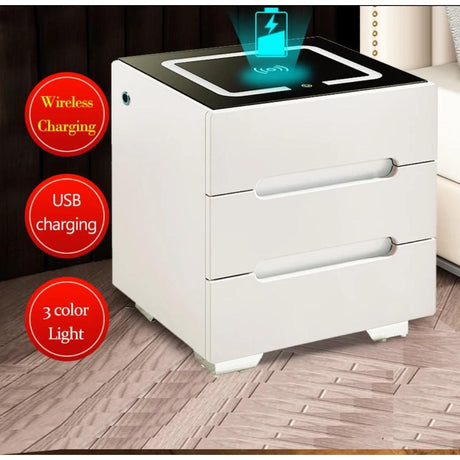 Intelligent Smart Bedside Table with LED Lighting Wireless Charging for Smartphones and Gadgets