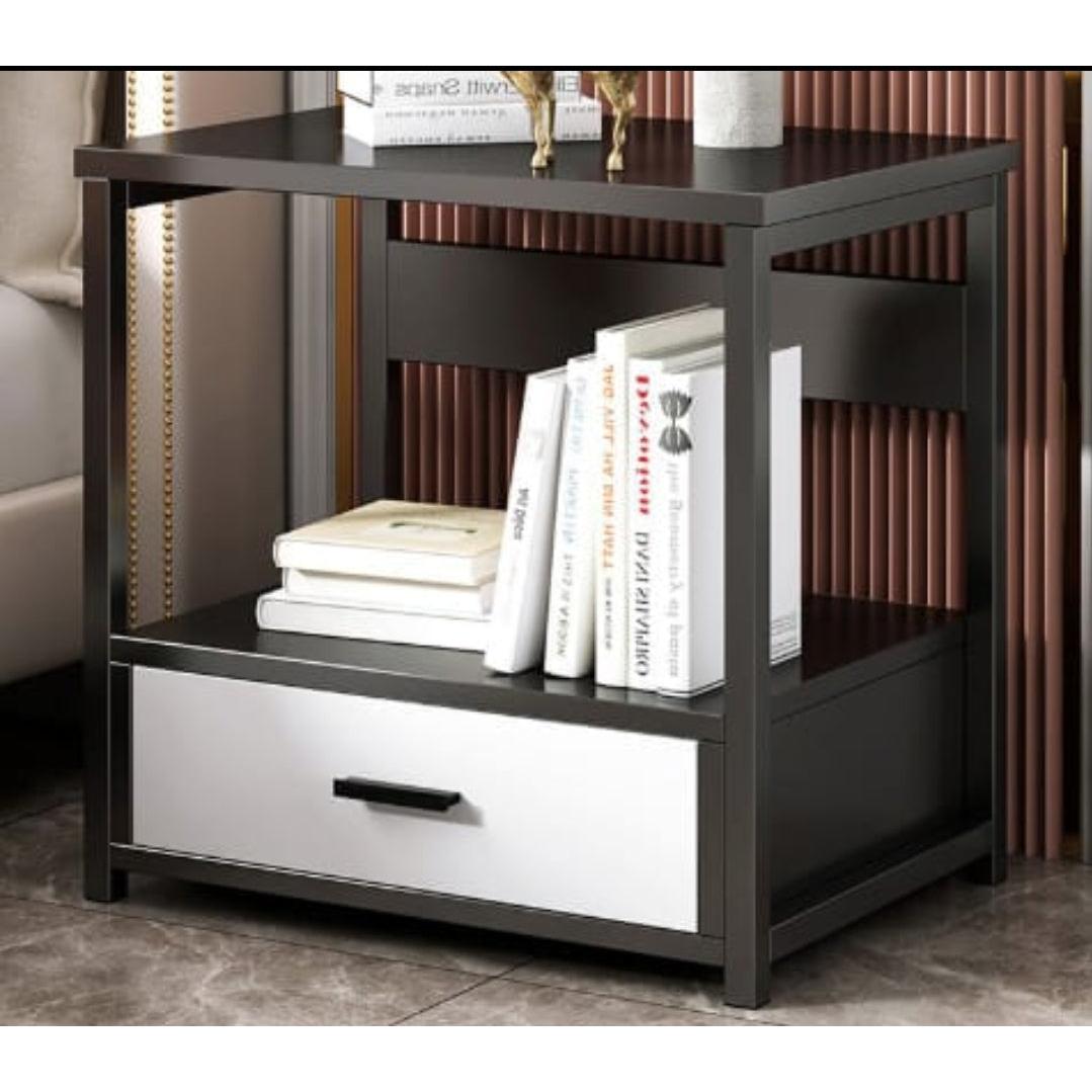 Nordic Luxury Single Drawer Bedside Cabinet Marble Texture, Large Capacity Storage, 50cm x 45cm x 35cm, Black