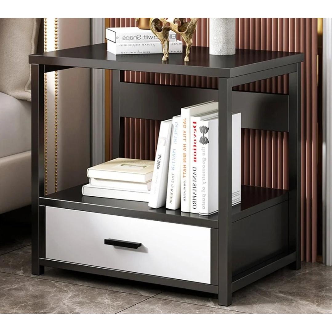 Nordic Luxury Single Drawer Bedside Cabinet Marble Texture, Large Capacity Storage, 50cm x 45cm x 35cm, Black