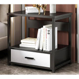 Nordic Luxury Single Drawer Bedside Cabinet Marble Texture, Large Capacity Storage, 50cm x 45cm x 35cm, Black
