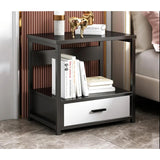 Nordic Luxury Single Drawer Bedside Cabinet Marble Texture, Large Capacity Storage, 50cm x 45cm x 35cm, Black