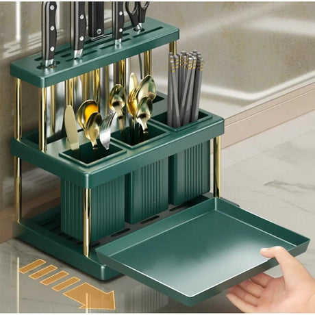 Multifunctional Kitchen Cutlery Holder Spoon Fork Chopstick Knives Storage Rack with Drain (25cm x 23cm x 16cm)- Furaha Finds Kenya