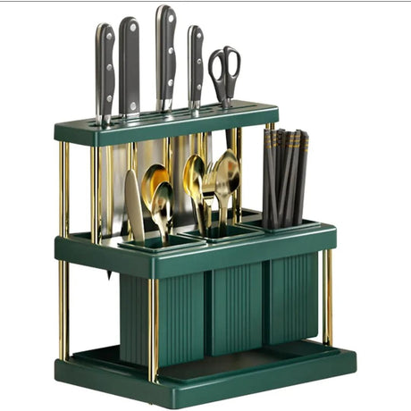 Multifunctional Kitchen Cutlery Holder Spoon Fork Chopstick Knives Storage Rack with Drain (25cm x 23cm x 16cm)- Furaha Finds Kenya