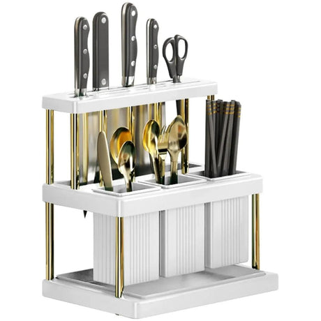 Multifunctional Kitchen Cutlery Holder Spoon Fork Chopstick Knives Storage Rack with Drain (25cm x 23cm x 16cm)- Furaha Finds Kenya