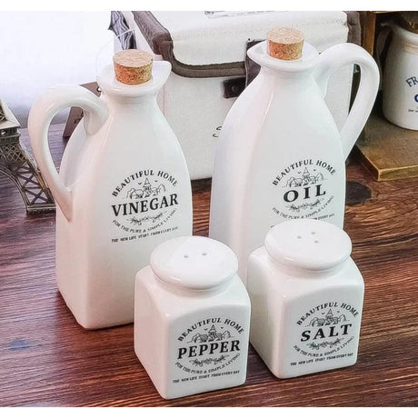 4 in 1 Cruet Jar Set Oil & Vinegar Dispenser, Salt & Pepper Shakers for Kitchen and Dining- Furaha Finds Kenya