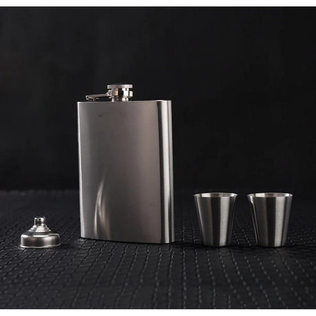 Stainless Steel Whiskey Flask with Two Tot Glasses 200ml Pocket Flask Set for Travel, Camping, and Outdoor Use (Silver)- Furaha Finds Kenya