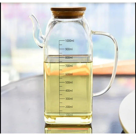 1000ml Square Shaped Oil Jar with Bamboo Lid Stylish and Functional Oil Dispenser for Kitchen- Furaha Finds Kenya